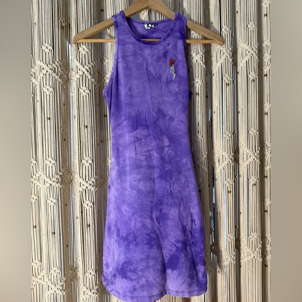 Empyre Purple Sleeveless Dress with Embroidered Detail and Open Back
